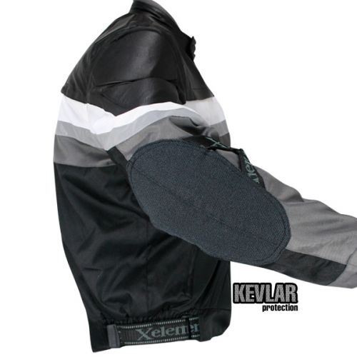 Mens Armored Black and Grey Tri-Tex Fabric and Leather Trim Jacket with Level-3 Advanced Armor and Kevlar Protection